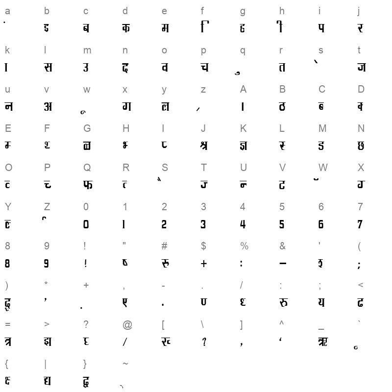 DevLys 090 Thin Normal Character Map
